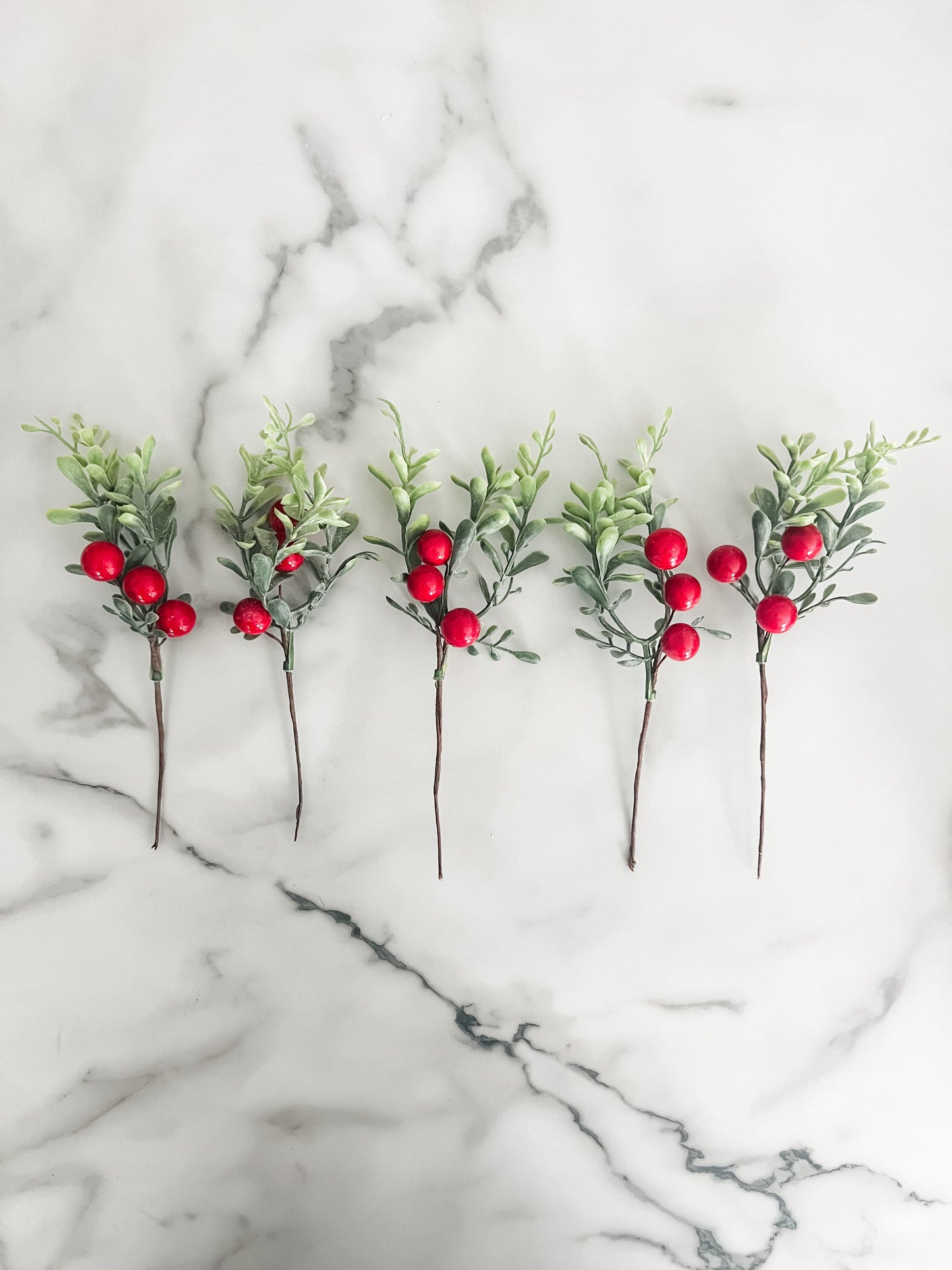 Red Berry Greenery Sprigs - Set of 5