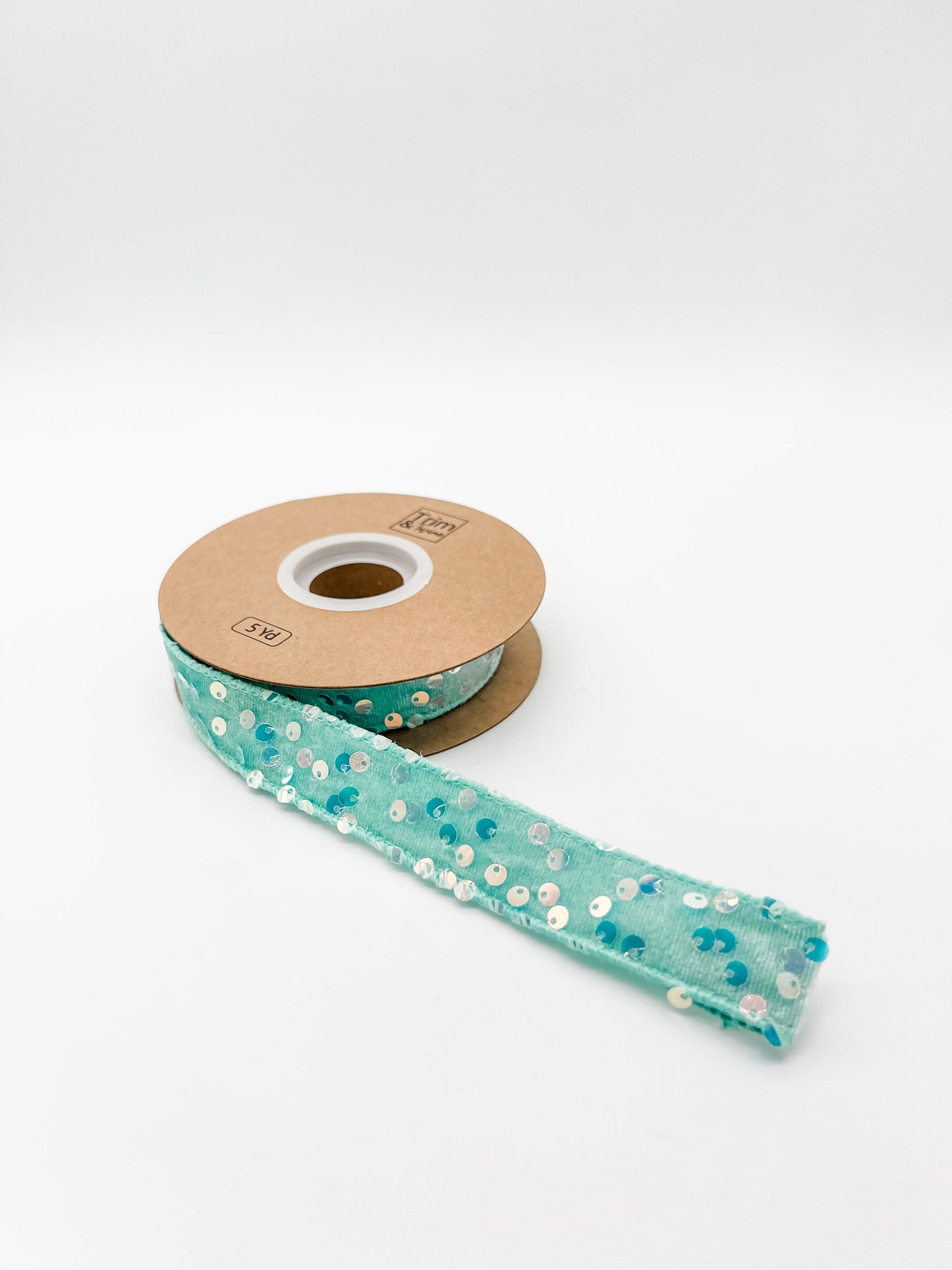 1" Sequined Velvet Wired Ribbon - Aqua