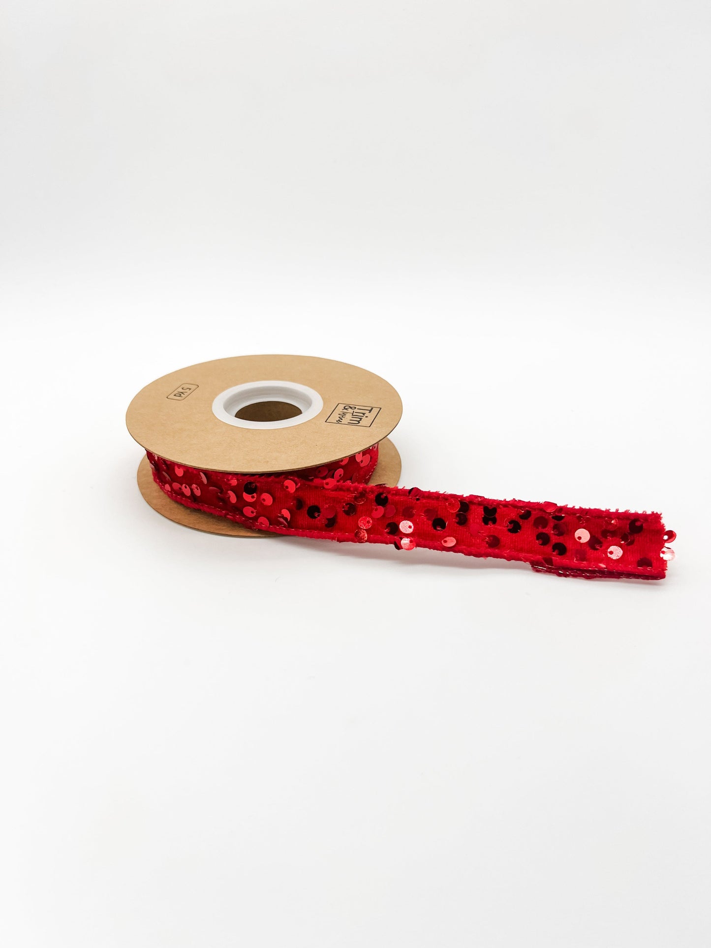 1" Sequined Velvet Wired Ribbon - Red