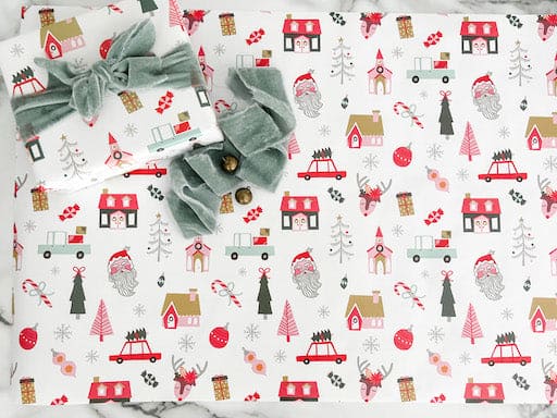 pink Christmas tree wrapping paper