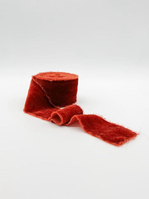 Red Velvet Ribbon Frayed Edge