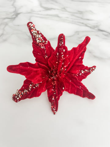 Mini Red Poinsettia Pick Stem Clip-On Christmas Flower