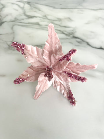 Mini Pink Poinsettia Pick Stem Clip-On Christmas Flower
