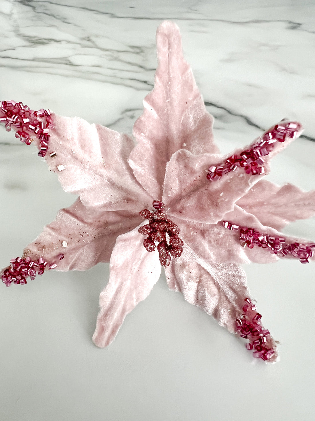 Mini Pink Poinsettia Pick Stem Clip-On Christmas Flower