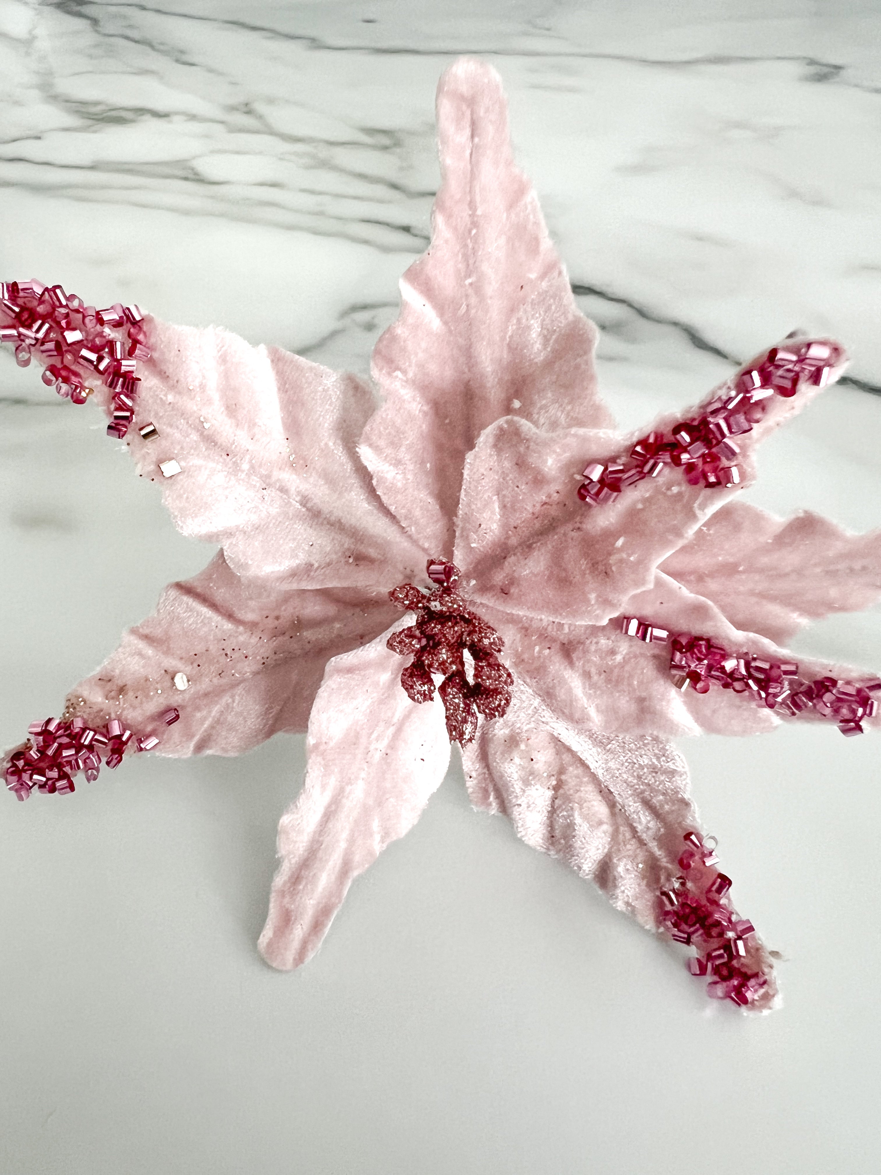 Mini Pink Poinsettia Pick Stem Clip-On Christmas Flower