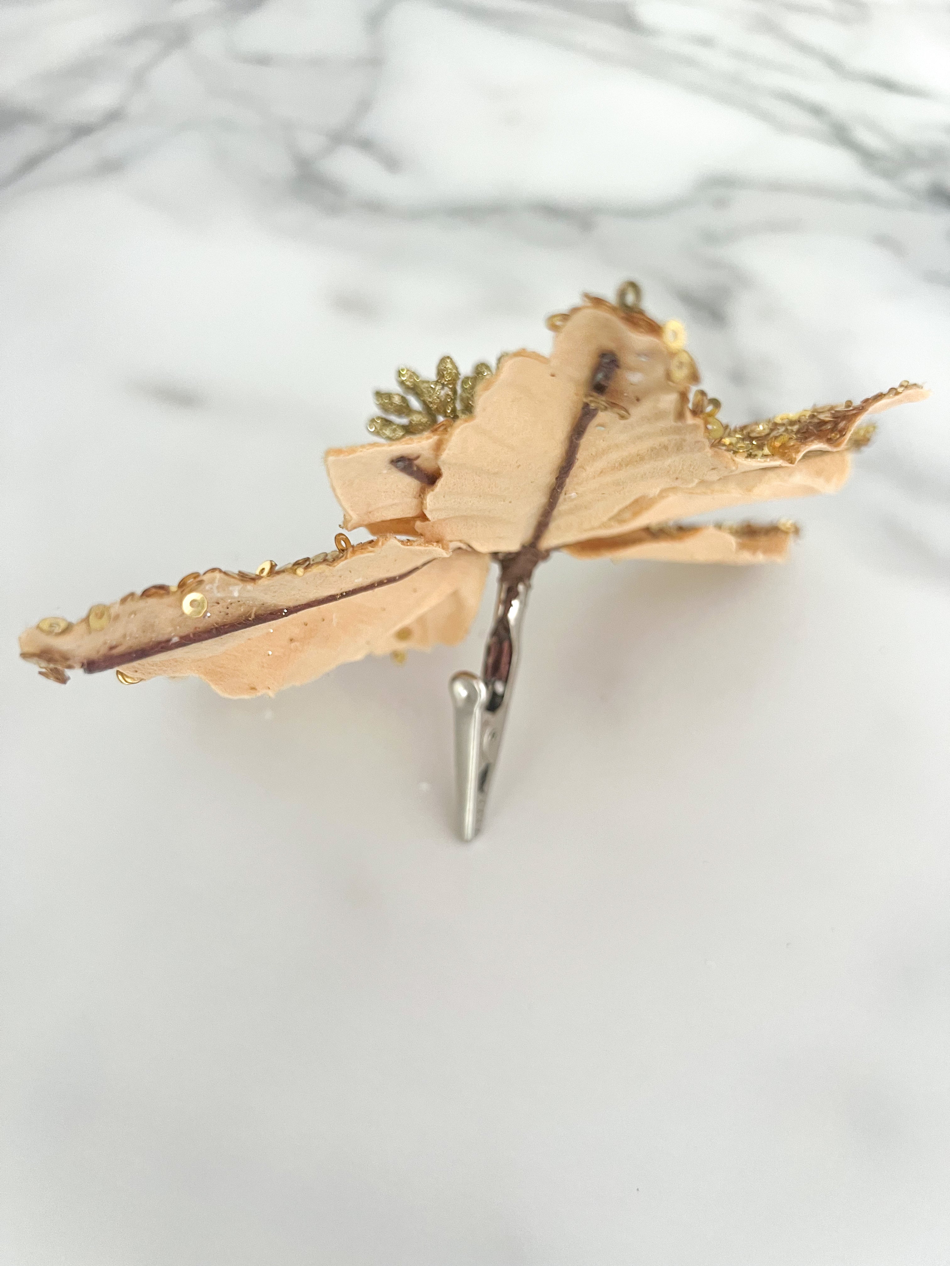 Mini Gold Poinsettia Pick Stem Clip-On Christmas Flower