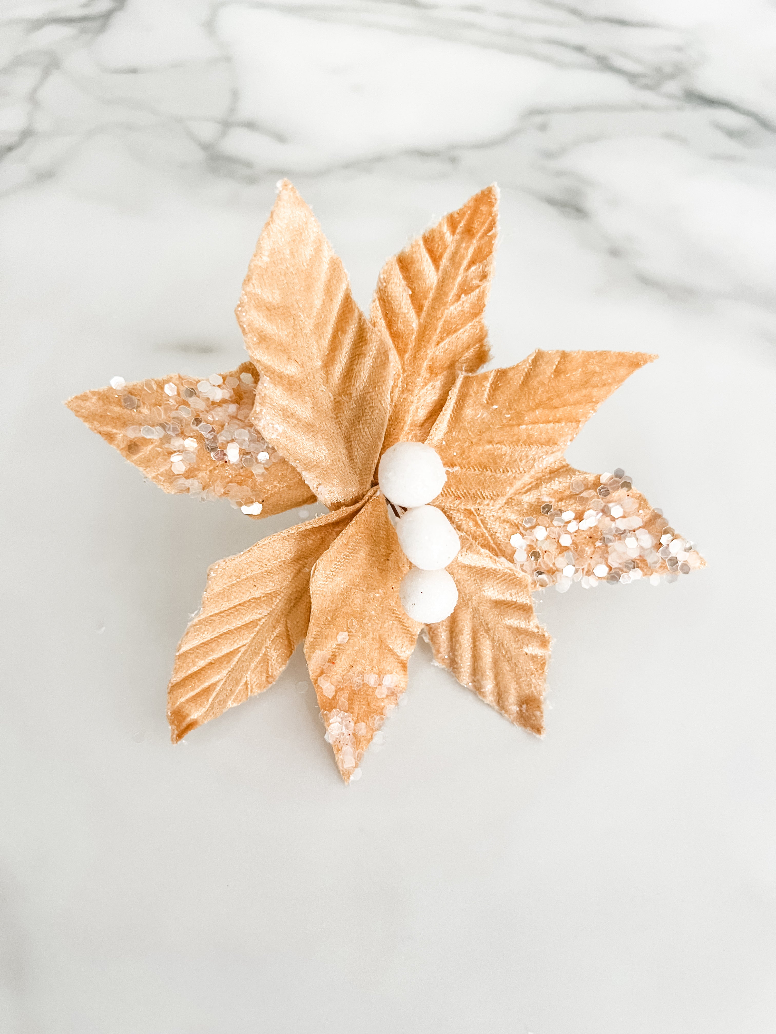 Mini Gold Poinsettia Pick Stem Clip-On Christmas Flower