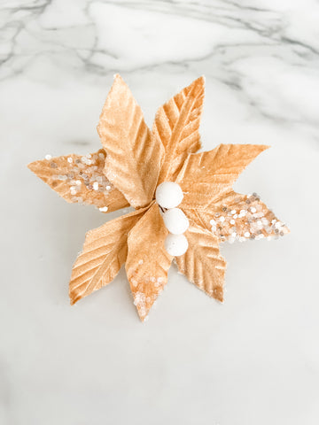 Mini Gold Poinsettia Pick Stem Clip-On Christmas Flower