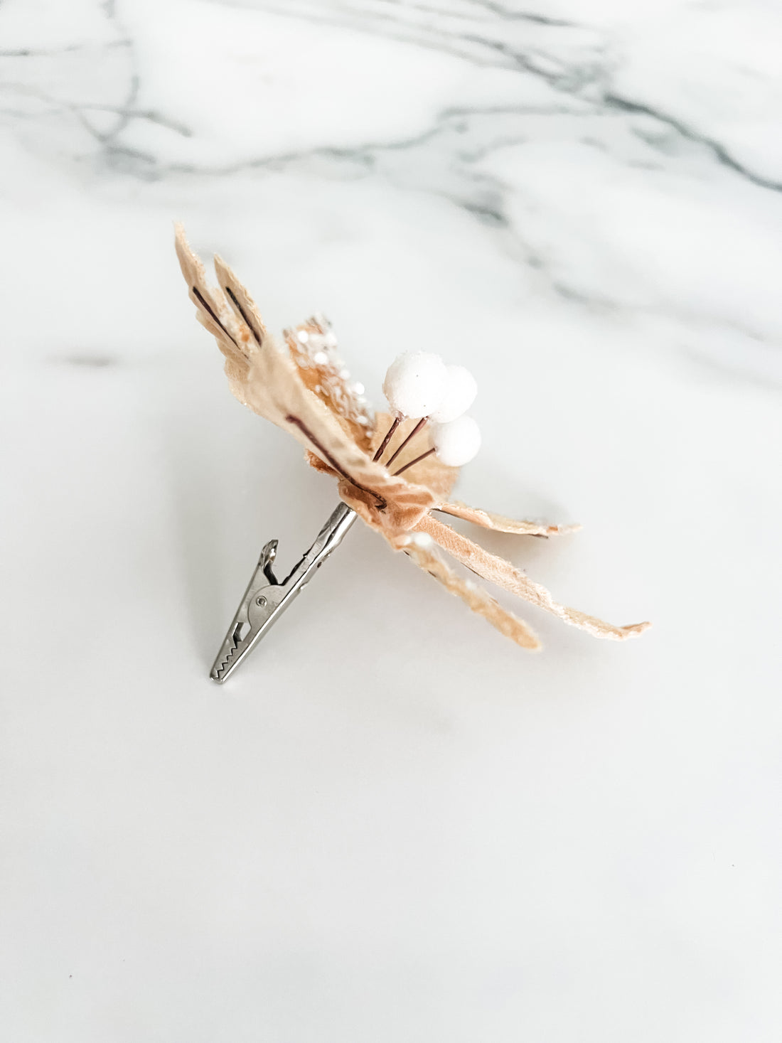Mini Gold Poinsettia Pick Stem Clip-On Christmas Flower