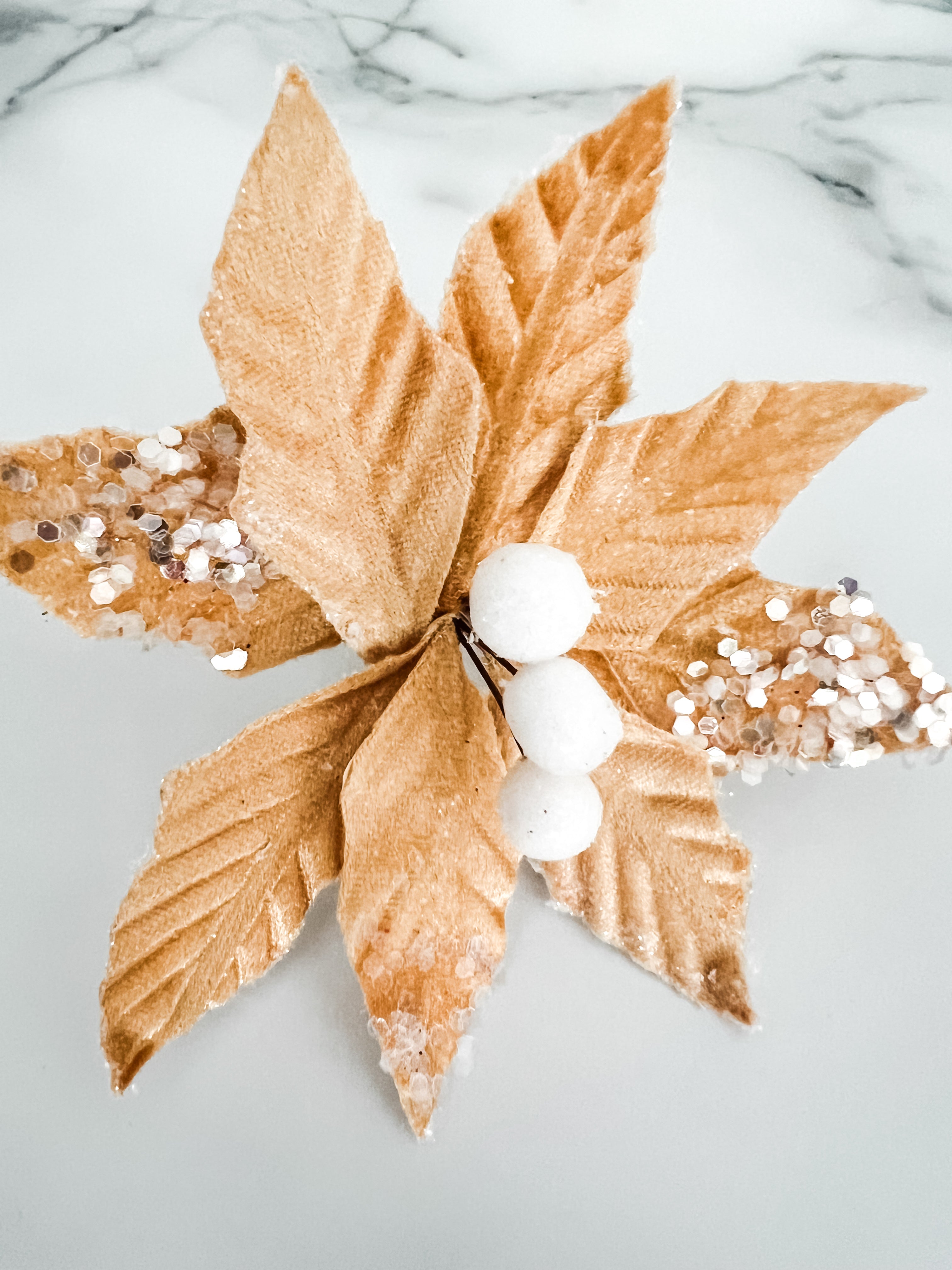 Mini Gold Poinsettia Pick Stem Clip-On Christmas Flower