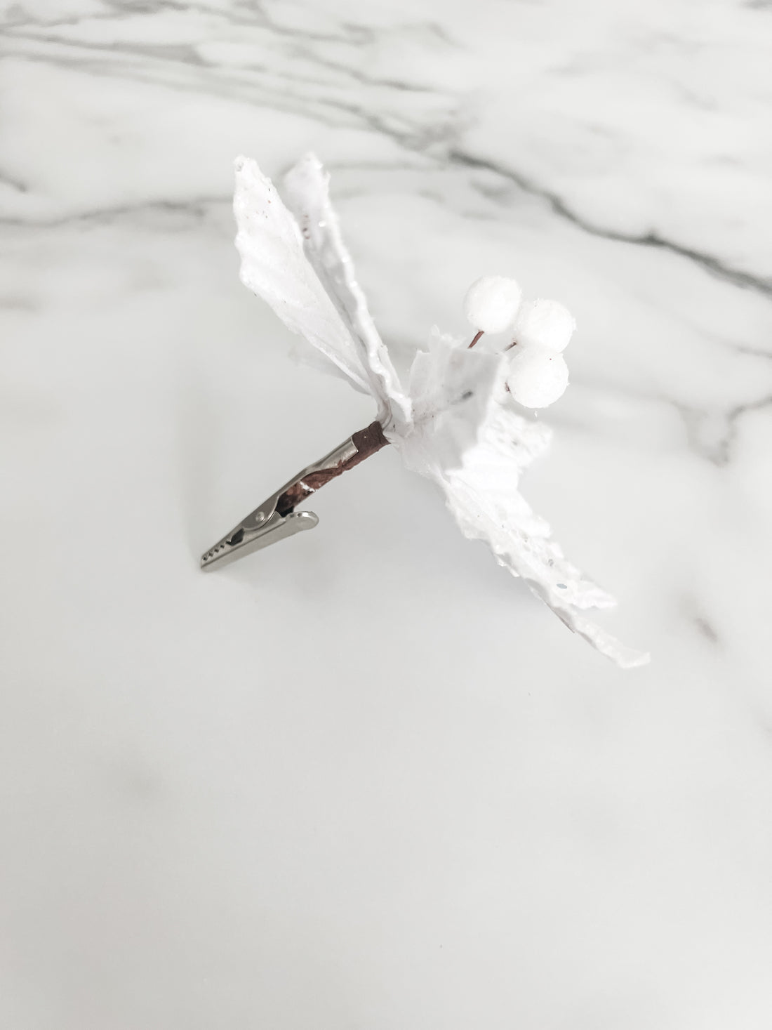 Mini White Poinsettia Pick Stem Clip-On Christmas Flower