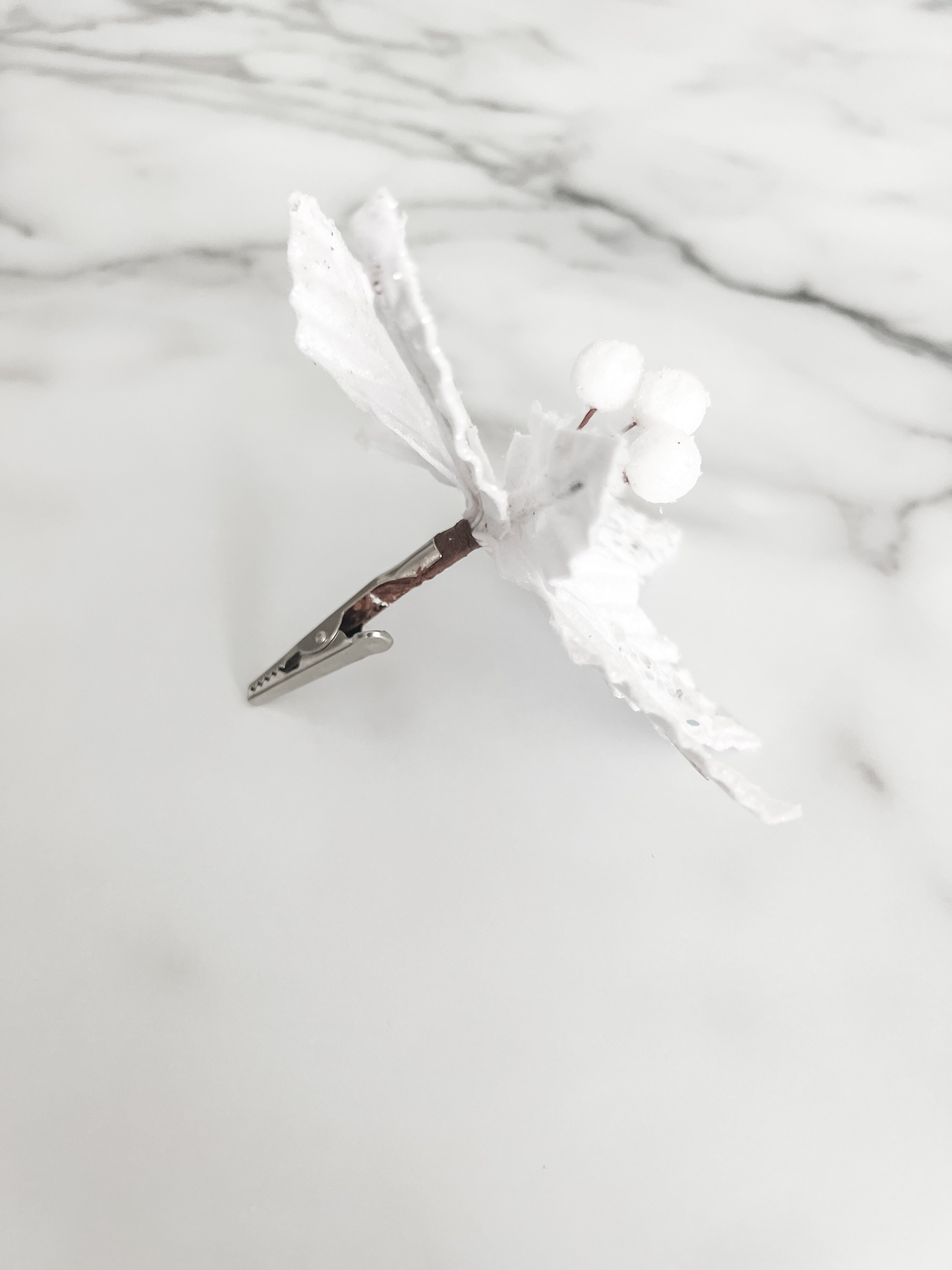 Mini White Poinsettia Pick Stem Clip-On Christmas Flower