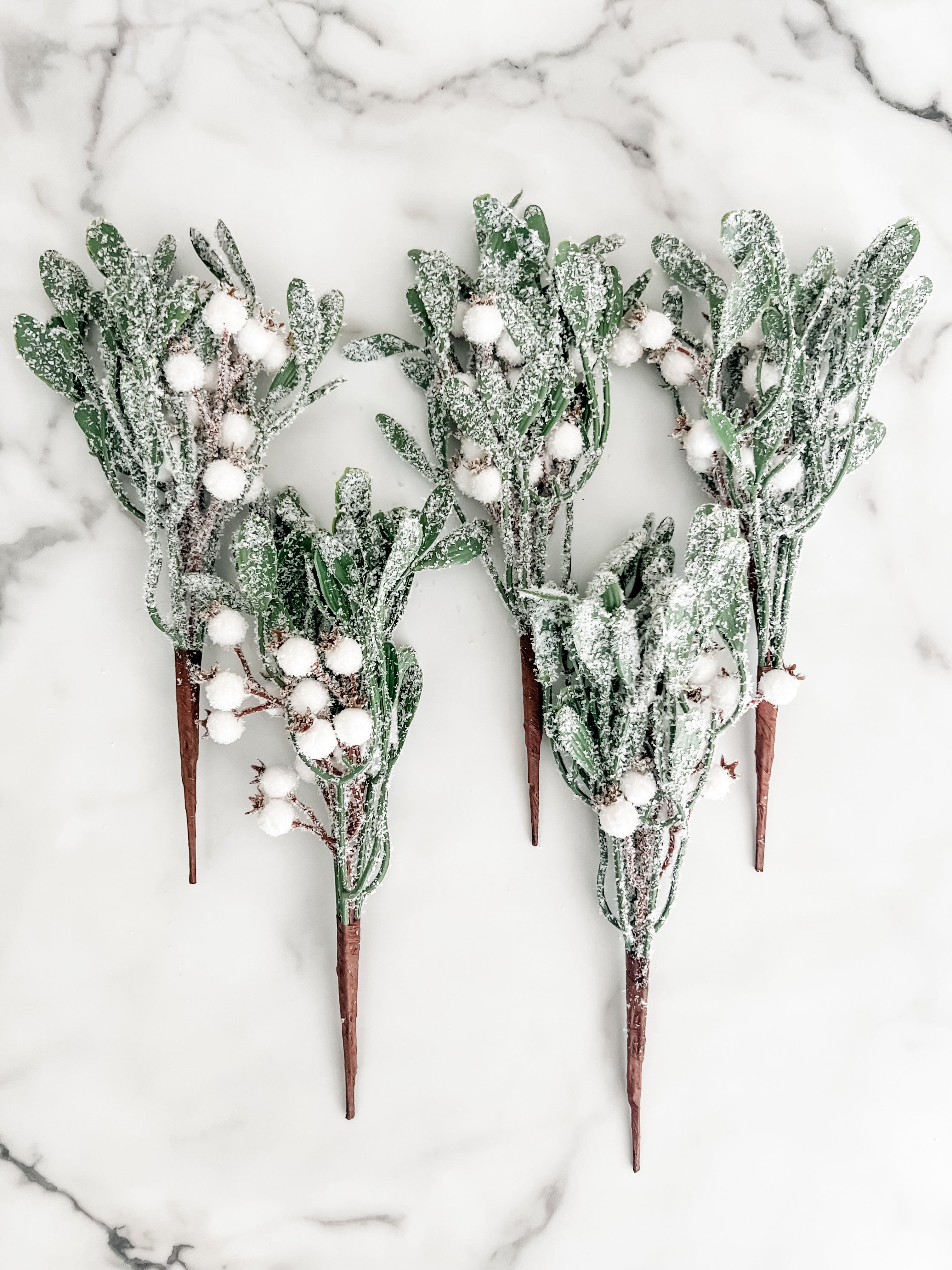 Flocked Greenery & Berry Sprig Pick Stem - Set of 5