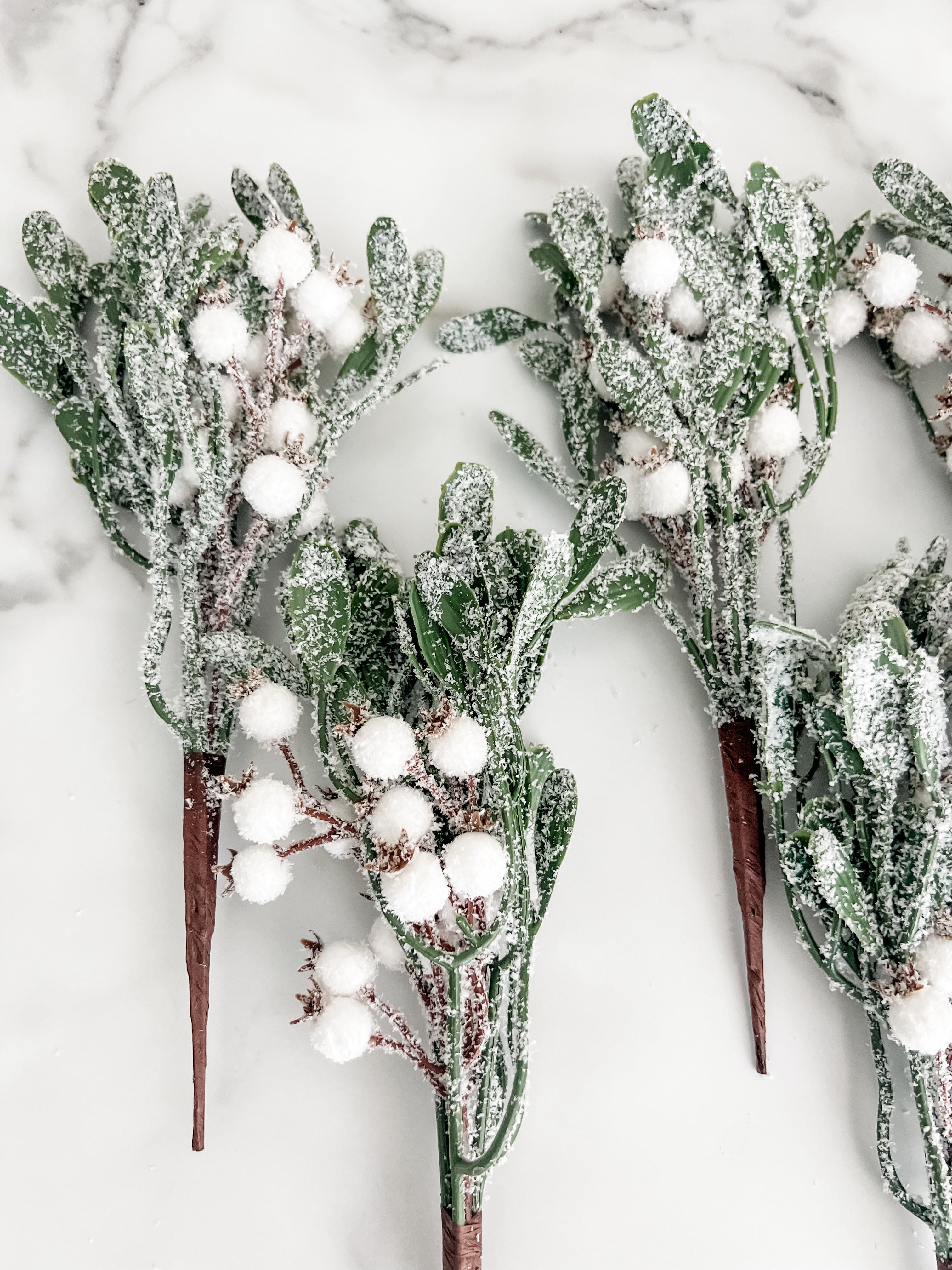 Flocked Greenery & Berry Sprig Pick Stem - Set of 5