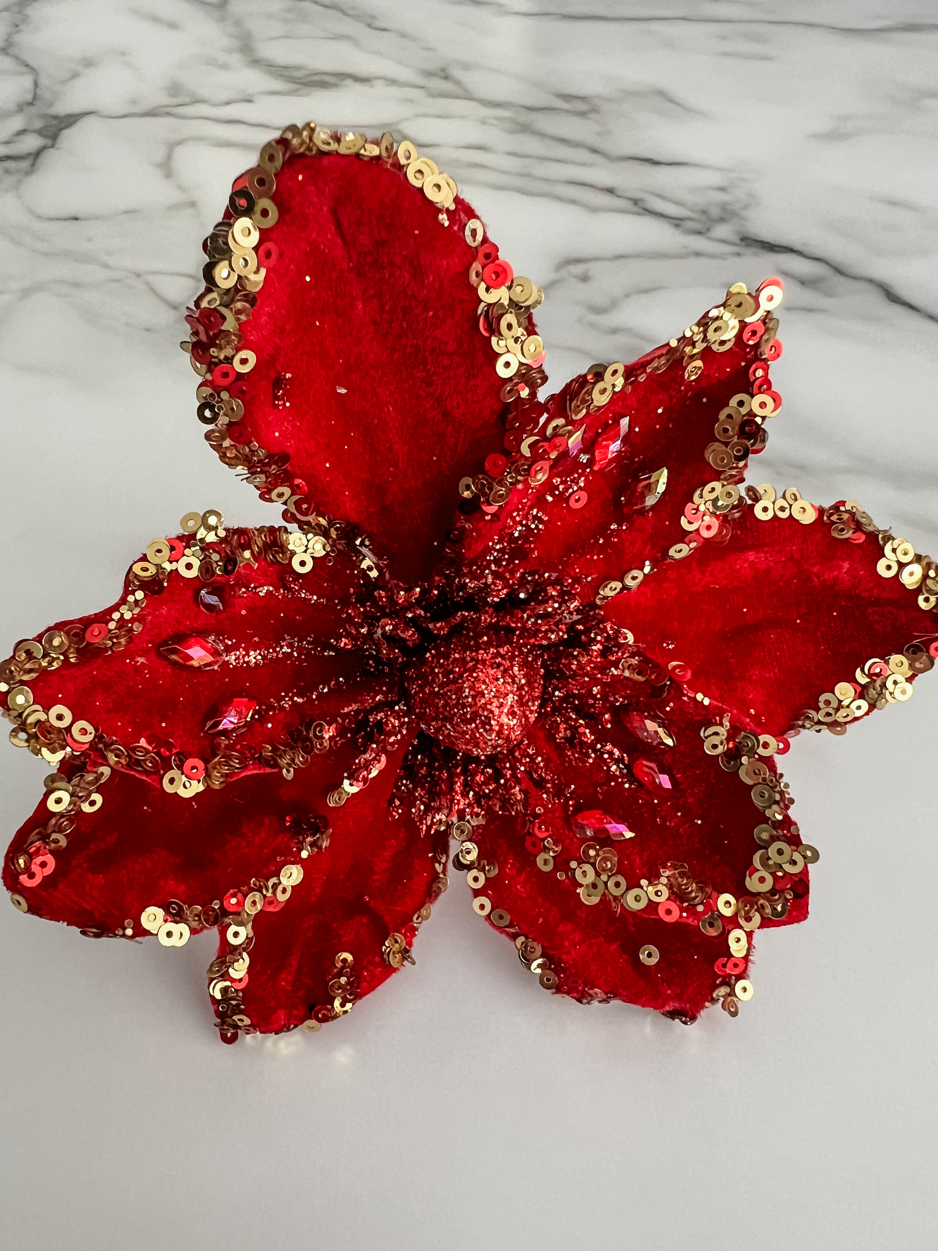 Mini Red Poinsettia Pick Stem Clip-On Christmas Flower