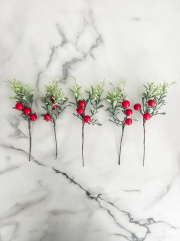 Red Berry Greenery Sprigs - Set of 5
