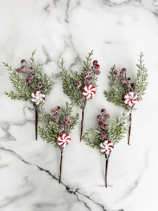 Peppermint Greenery Sprigs - Set of 5