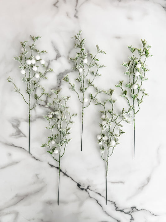 Snowy Greenery Sprigs - Set of 5