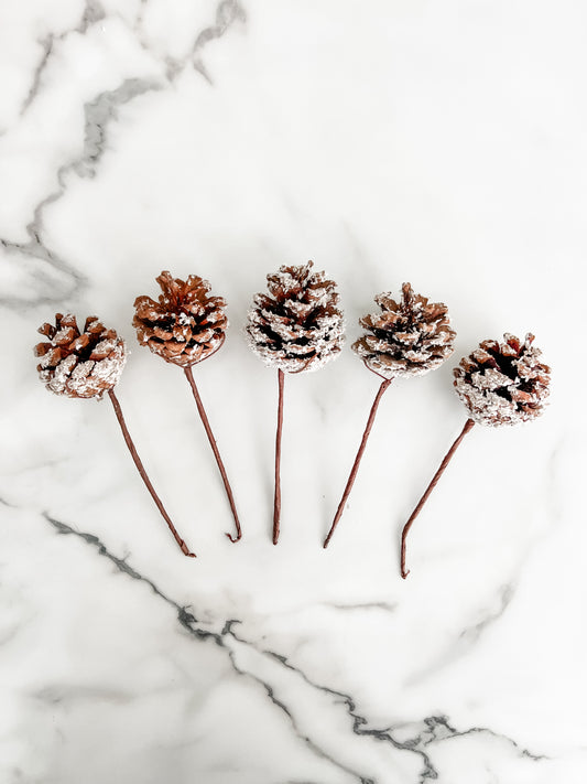 Small Snowy Pinecone Pick - Set of 5