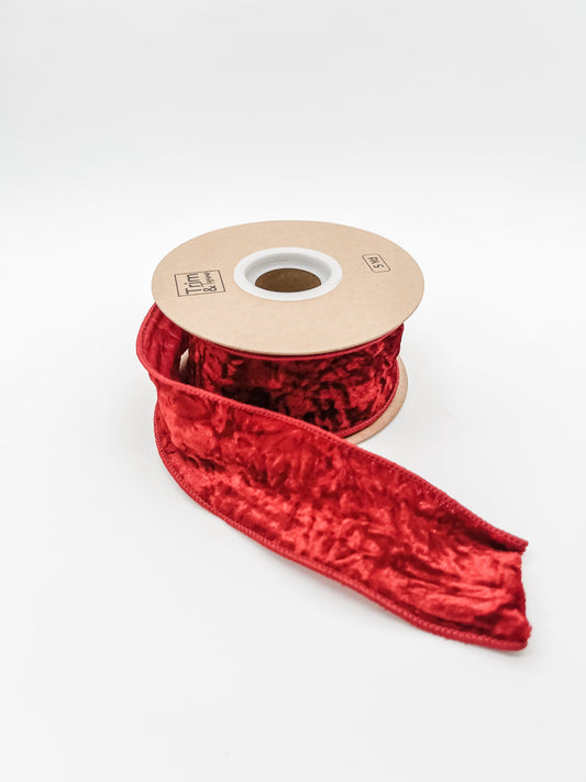 2" Crushed Velvet Wired Ribbon - Red