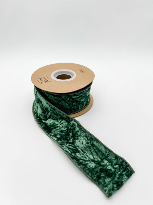 2" Crushed Velvet Wired Ribbon - Evergreen