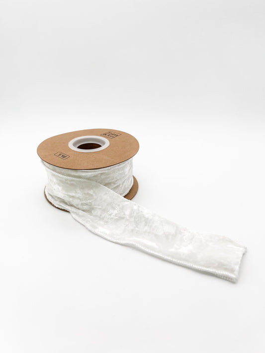 2" Crushed Velvet Wired Ribbon - White