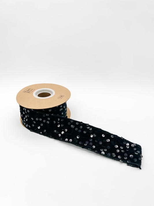 2" Sequined Velvet Wired Ribbon - Black