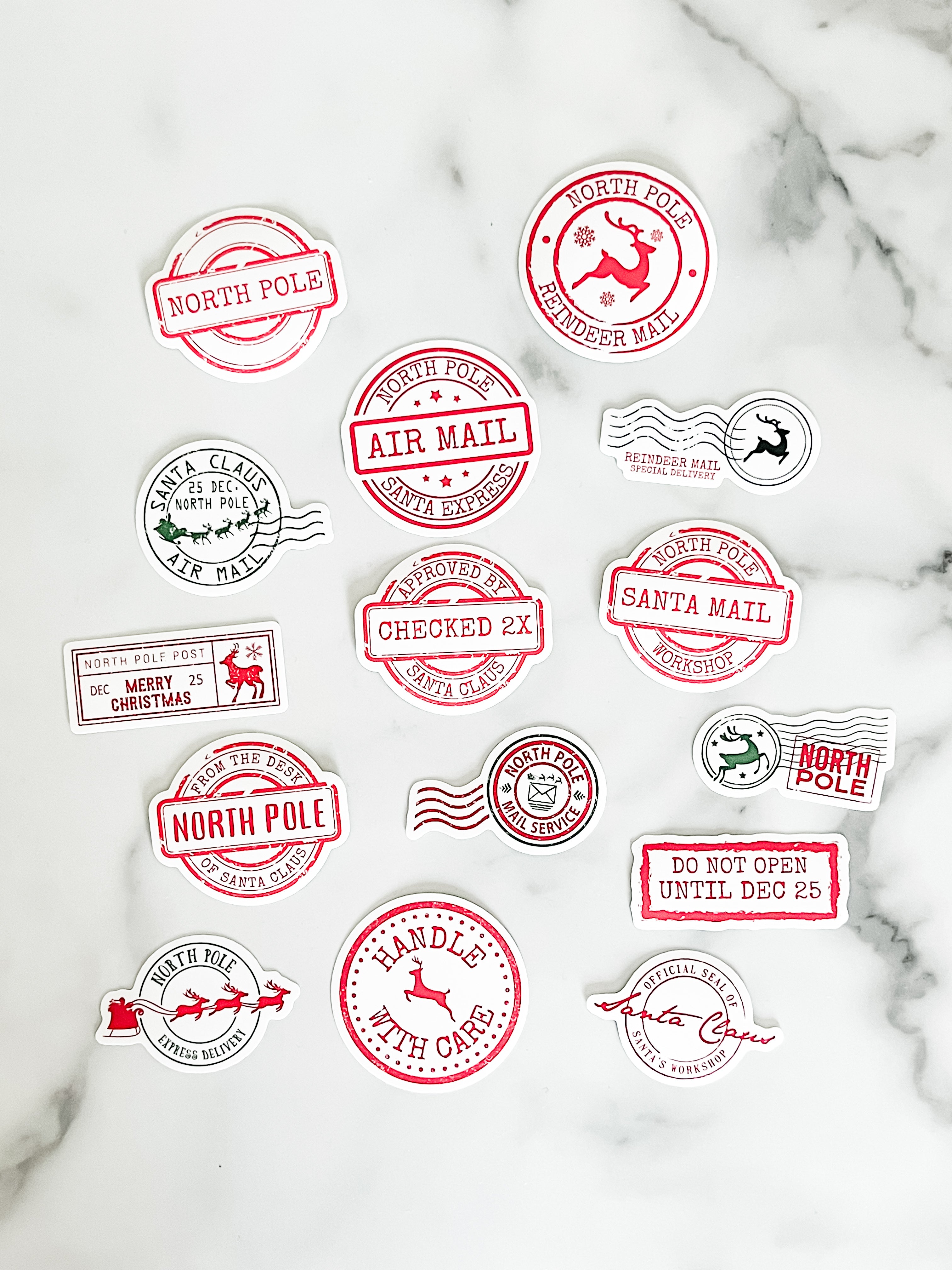 North Pole Santa Christmas Gift Stickers - Set of 15