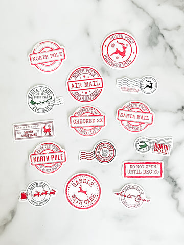North Pole Santa Christmas Gift Stickers - Set of 15