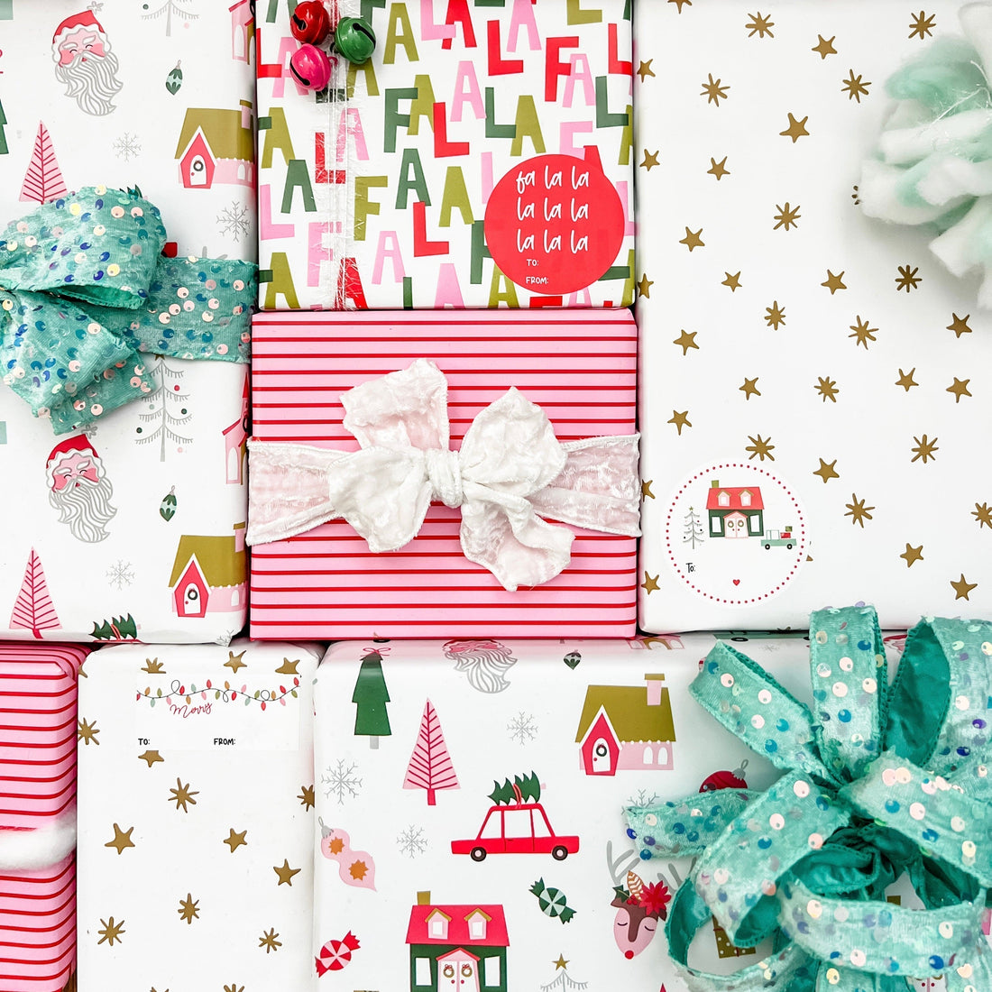 Collection of Christmas-themed wrapping items