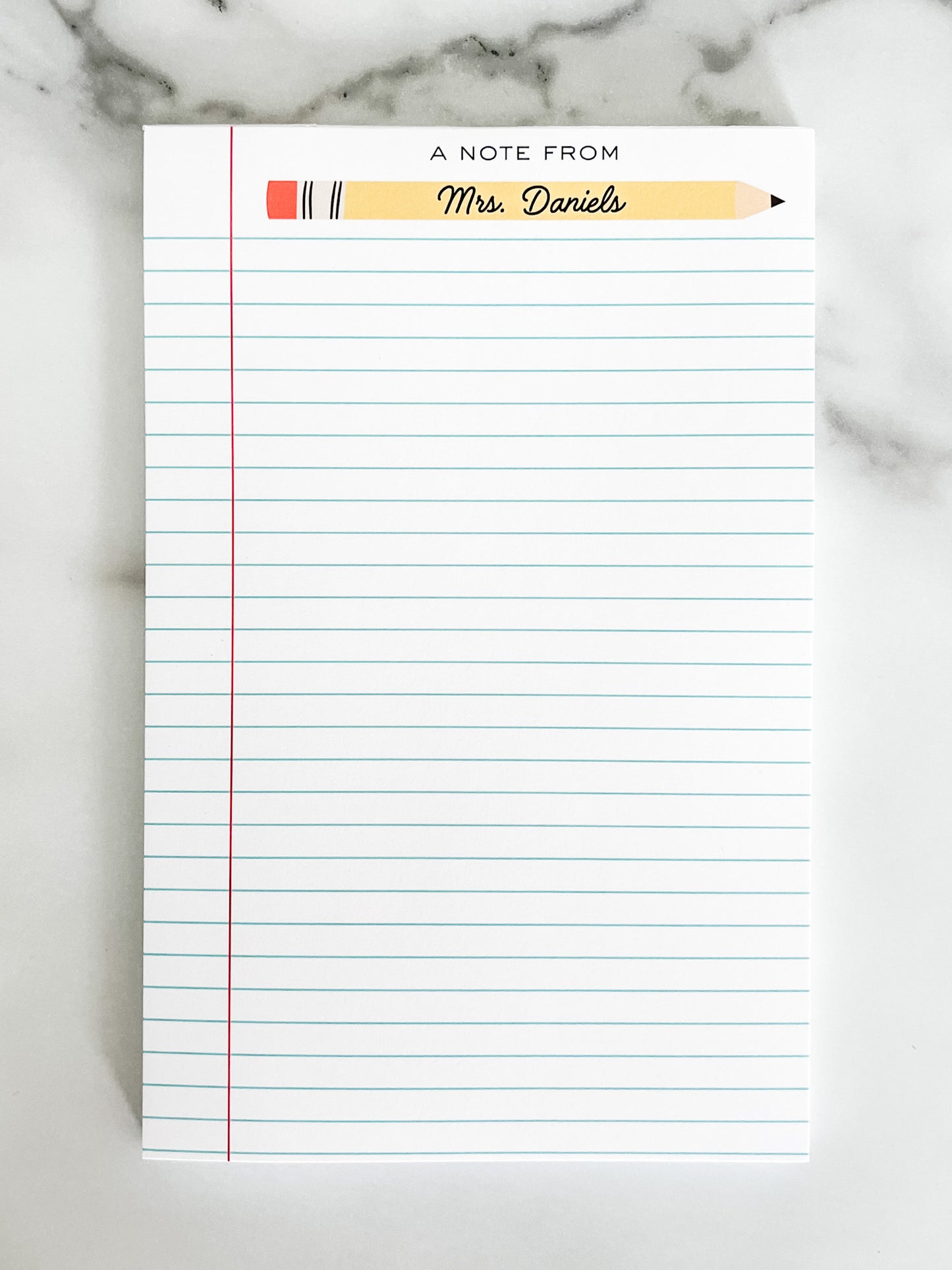 Personalized Custom Teacher Notepad - Pencil Design w/ Lines