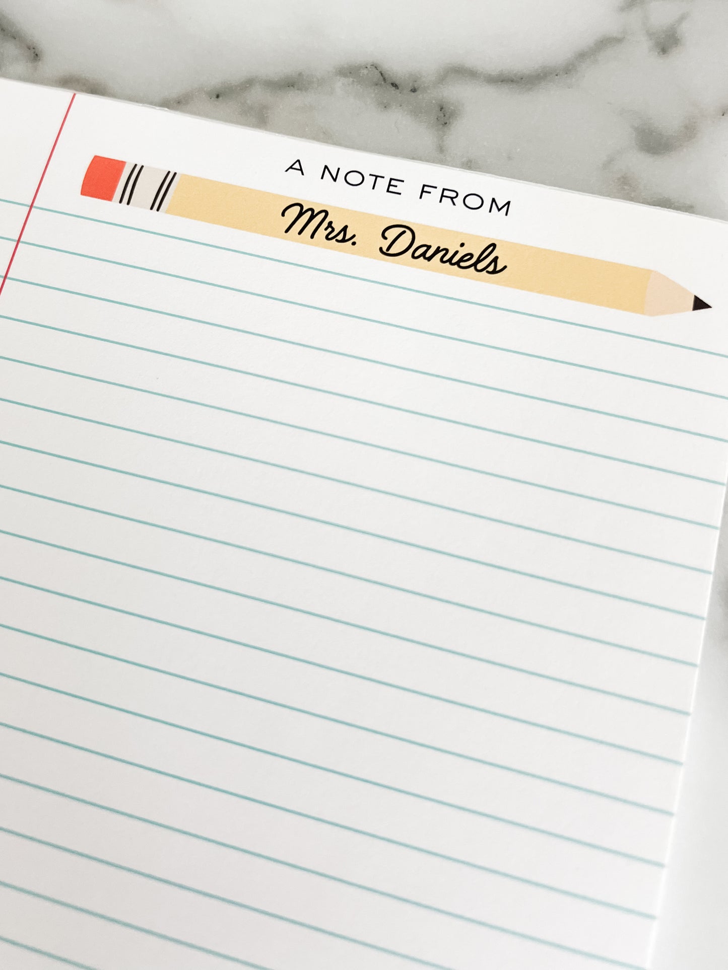 Personalized Custom Teacher Notepad - Pencil Design w/ Lines