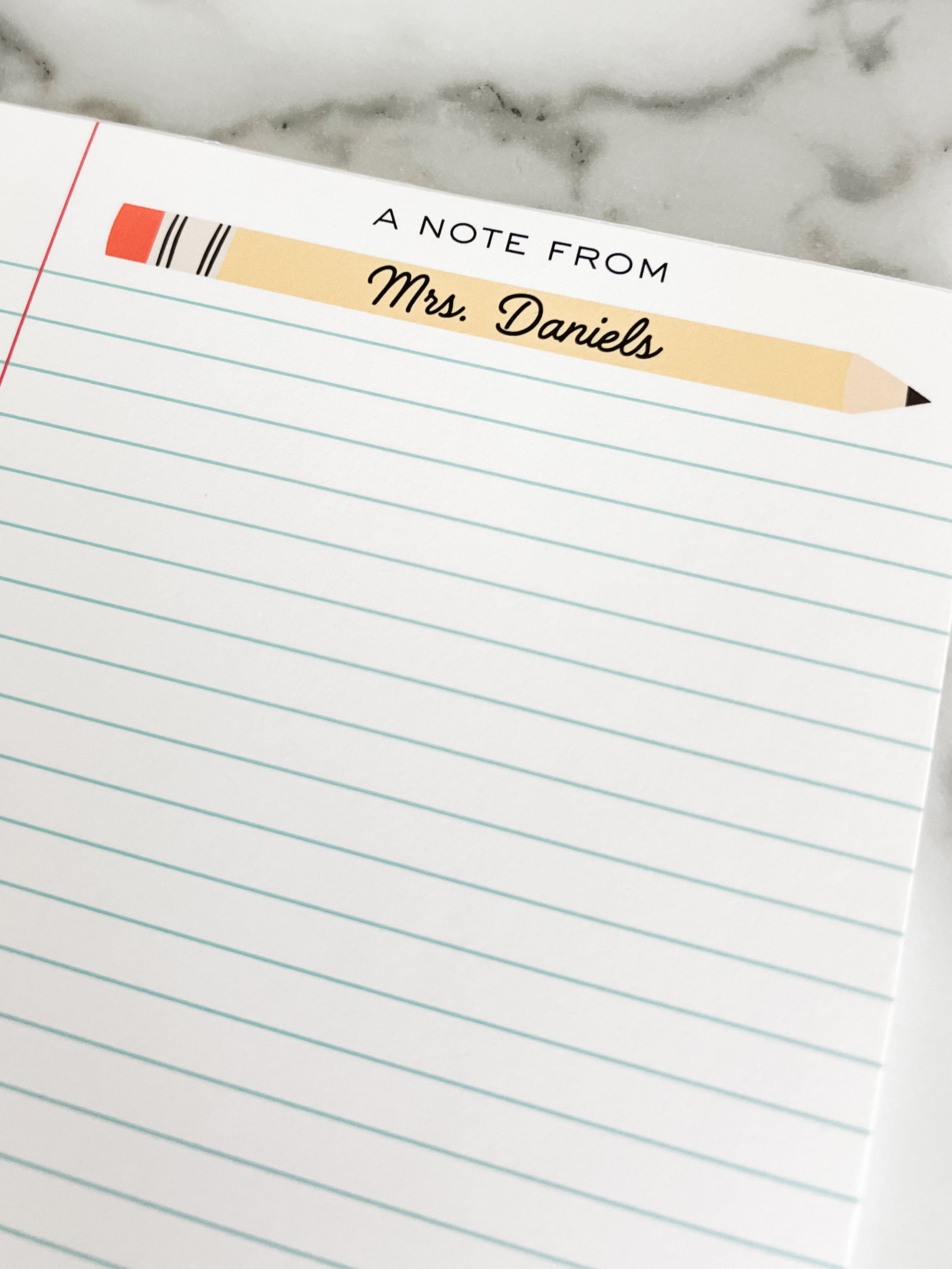 Personalized Teacher Lined Notepad with a colorful pencil