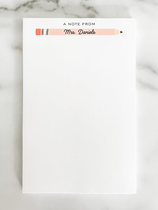 Personalized Custom Teacher Notepad - Pencil Design - No Lines