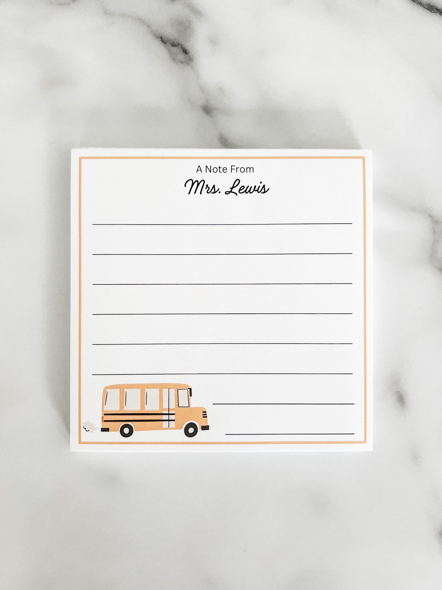 Personalized Custom Teacher Notepad - School Bus w/ Lines