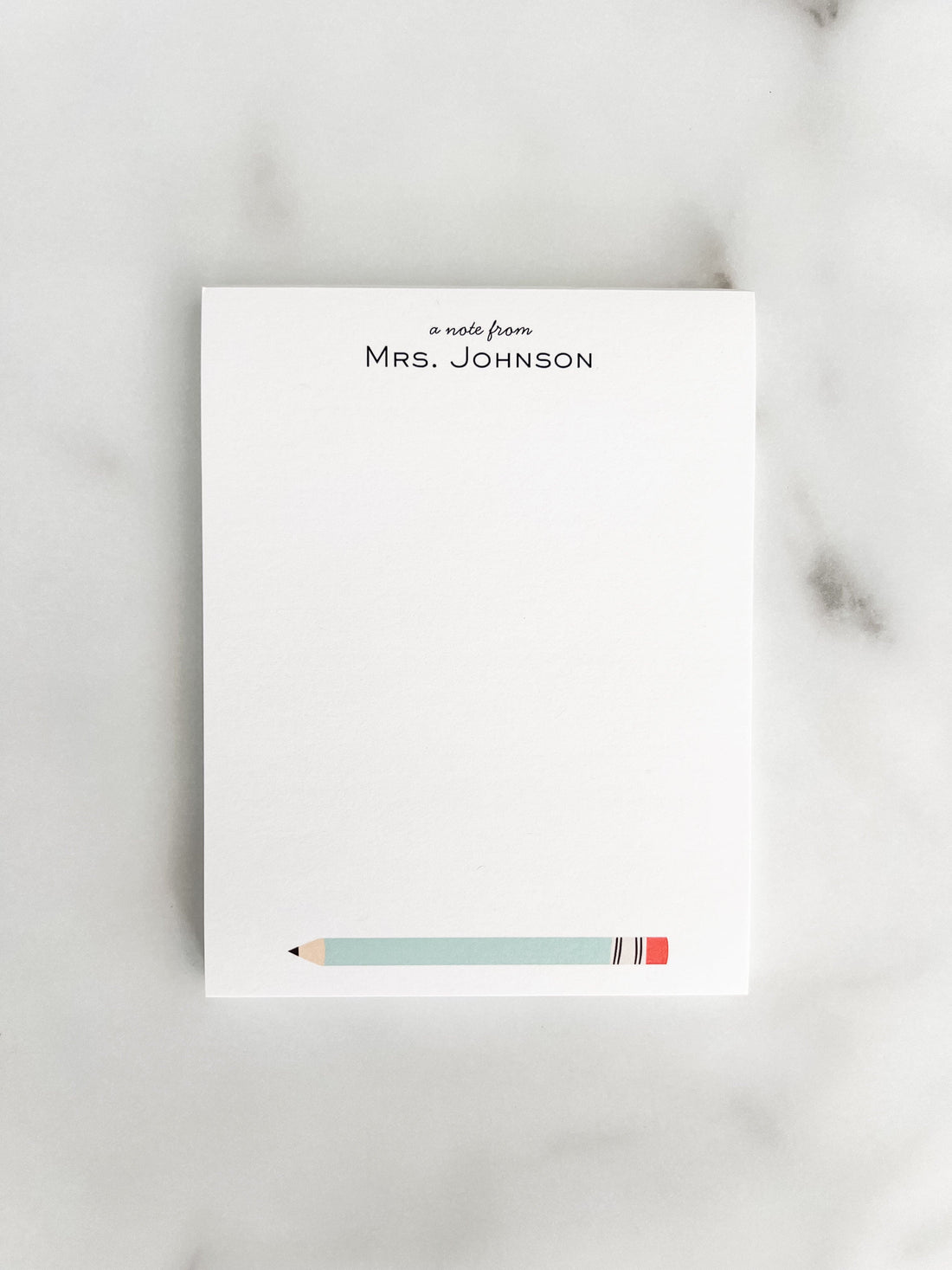 Personalized teacher notepad with a pencil