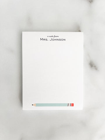 Personalized teacher notepad with a pencil