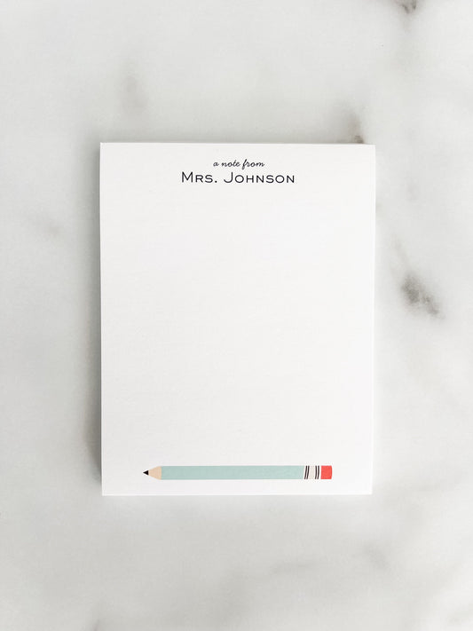 Small Personalized Custom Teacher Notepad - Pencil Design