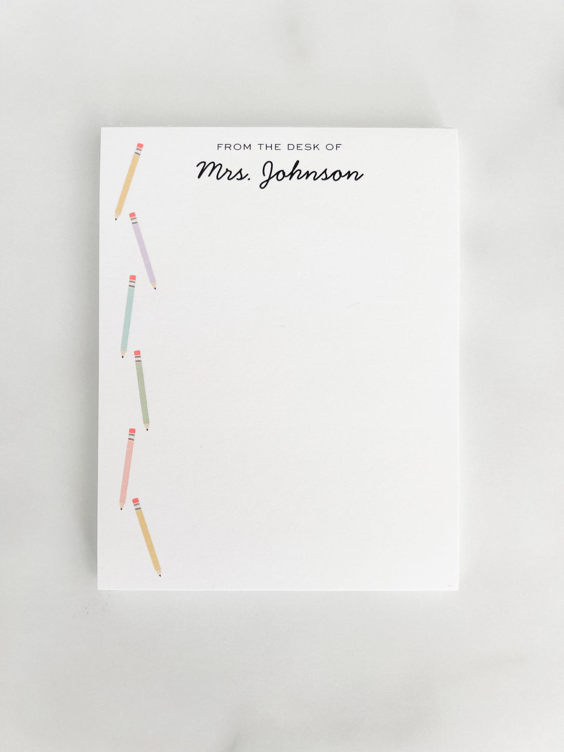 Personalized Teacher Notepad with colorful pencils