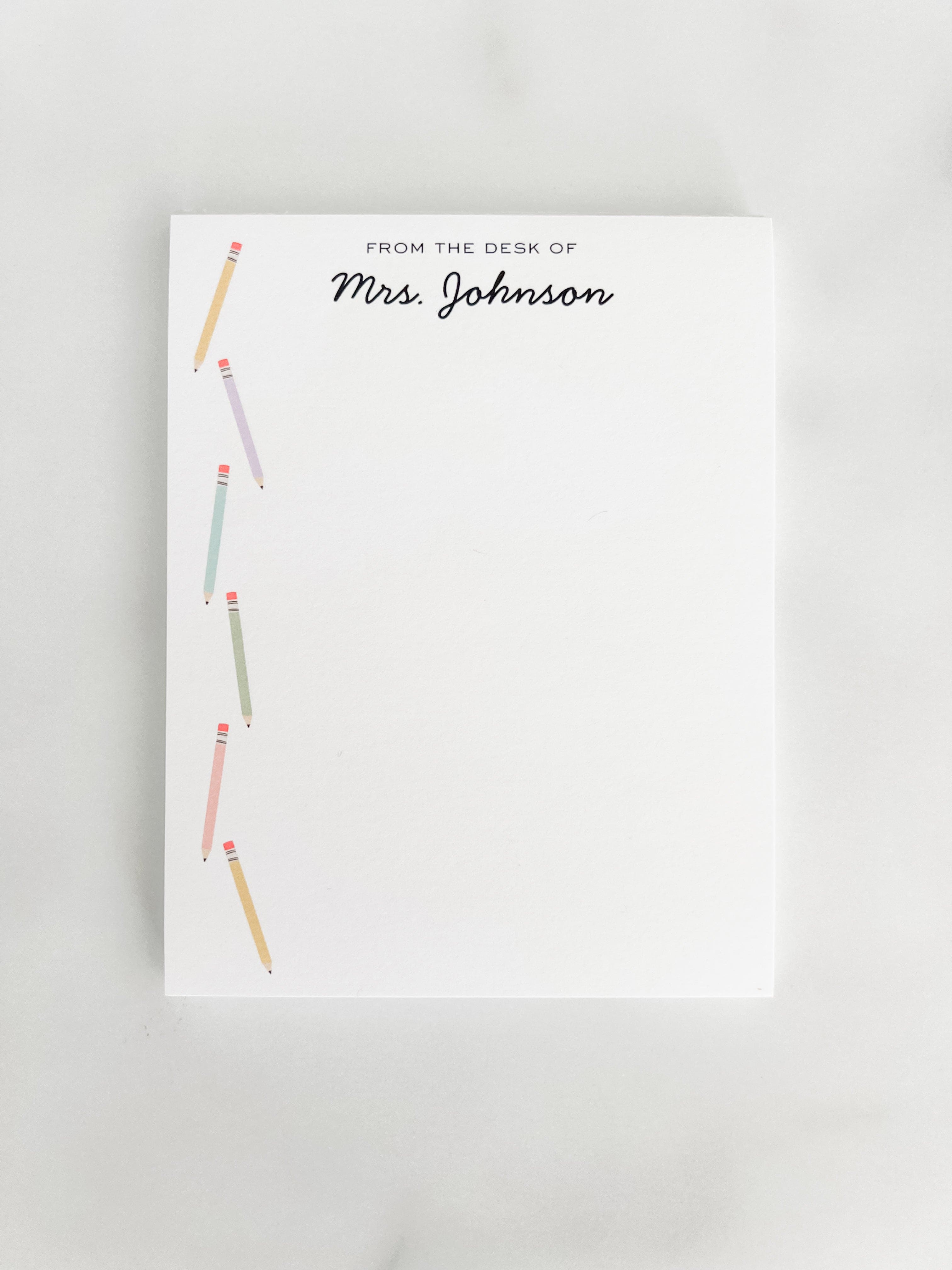 Personalized Teacher Notepad with colorful pencils