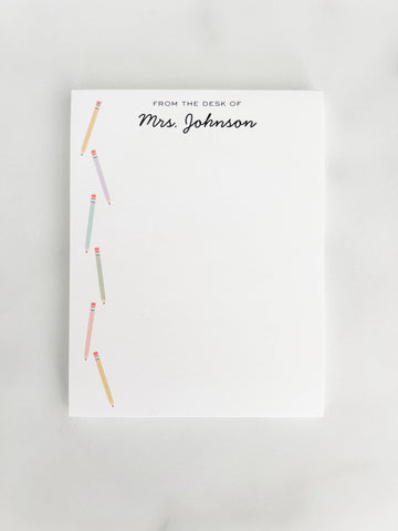 Personalized Teacher Notepad with colorful pencils