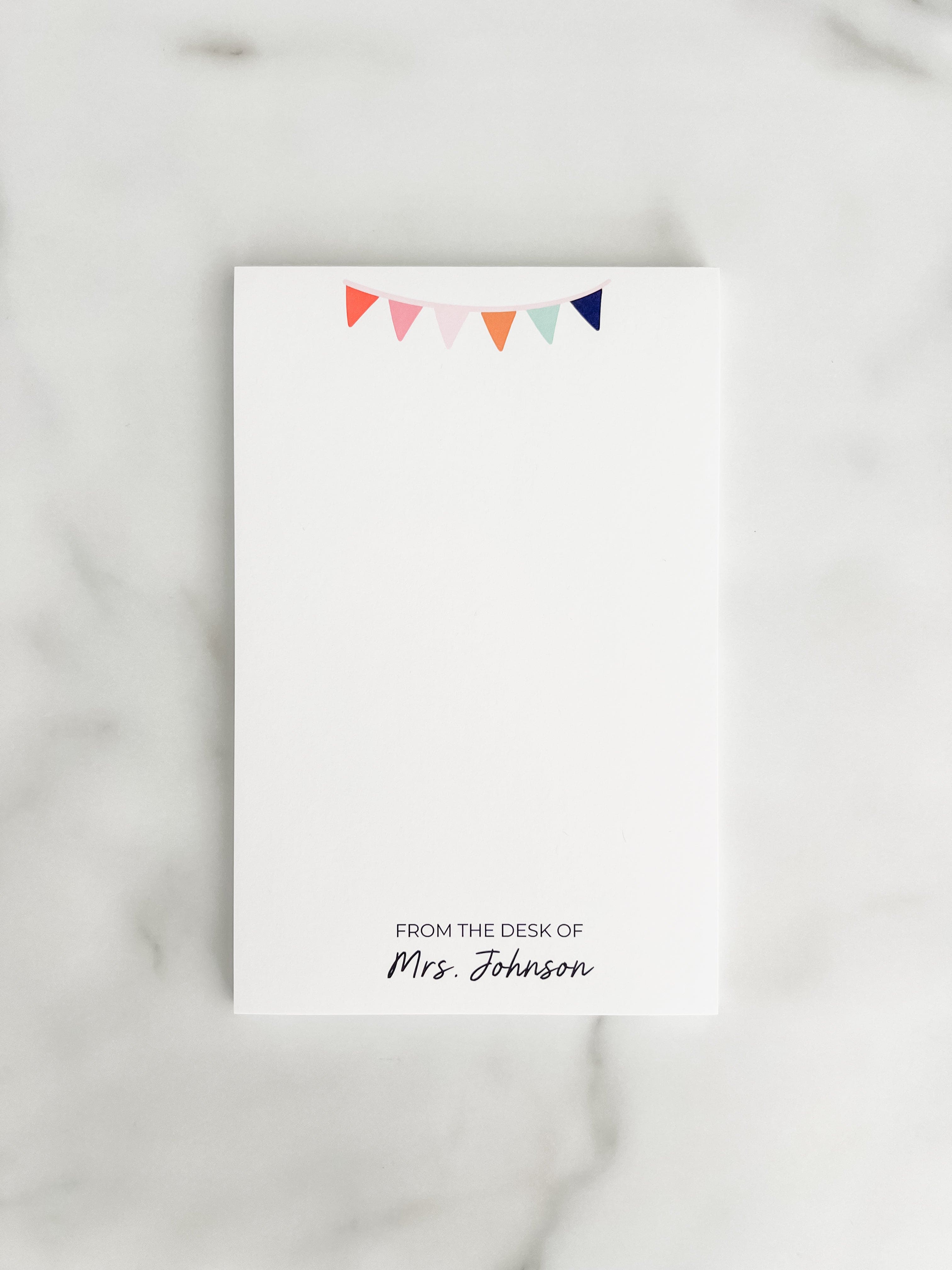 Personalized teacher notepad with a colorful banner