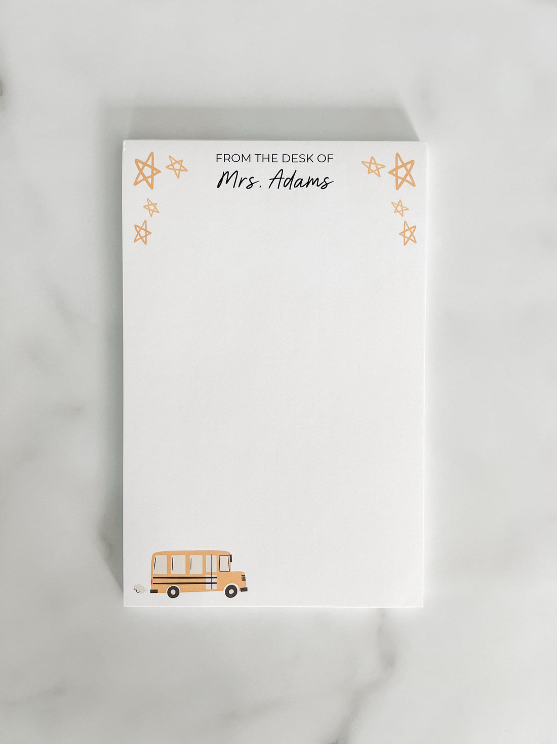 Personalized teacher notepad with a bus and stars