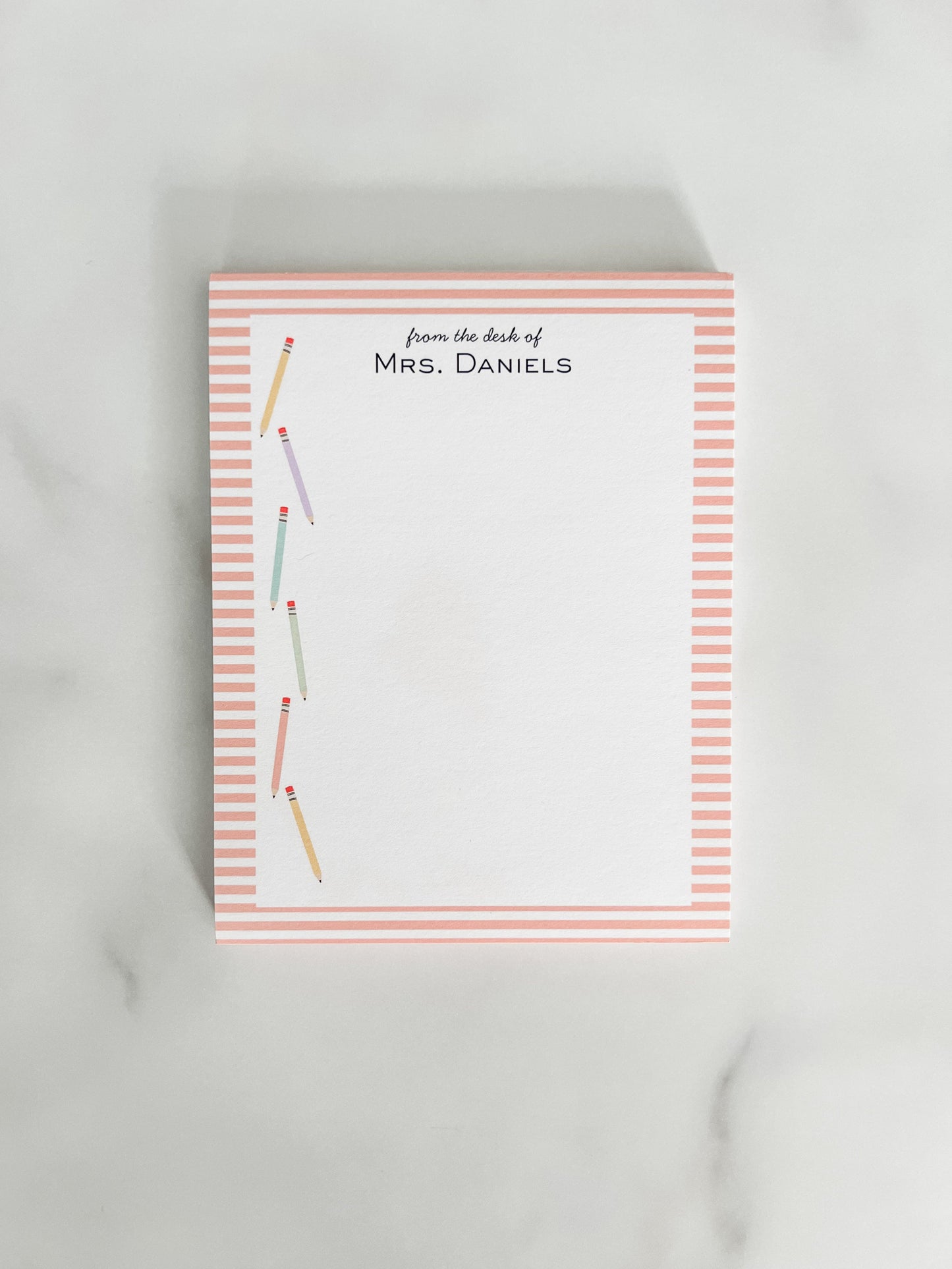 Striped Personalized Custom Teacher Notepad - Pencil Design
