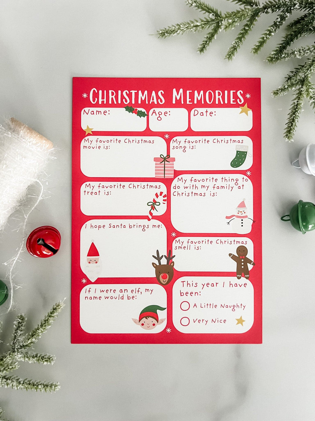 Christmas Memories Card for kids to fill out their Christmas memories