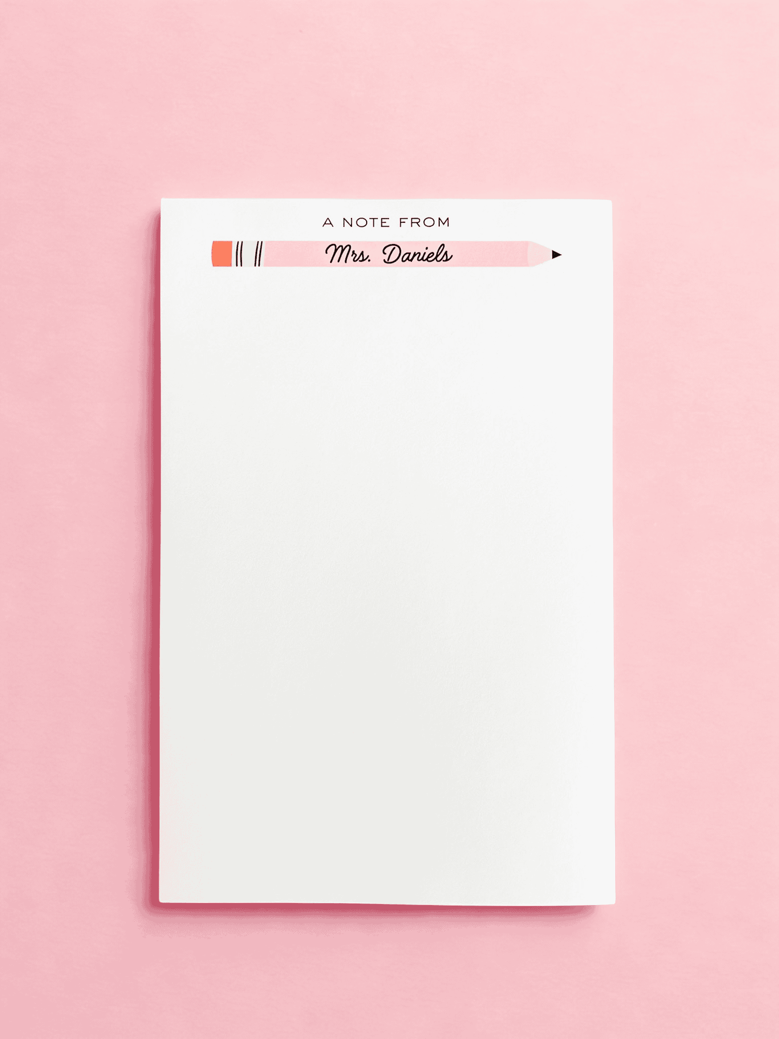 Personalized Teacher Notepad with a colorful pencil