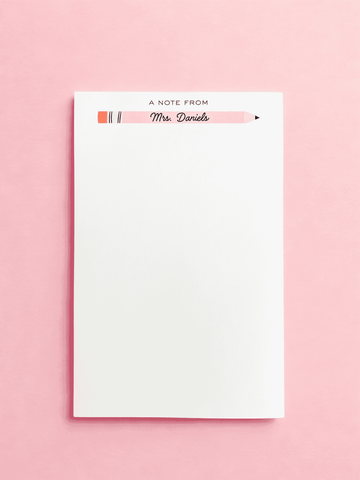 Personalized Teacher Notepad with a colorful pencil