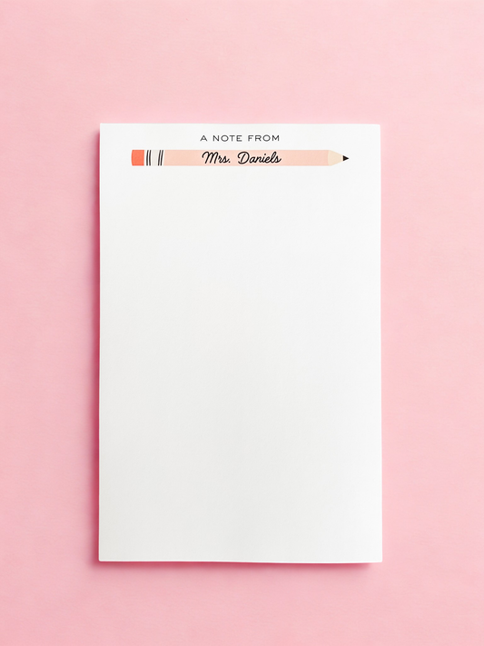 Personalized Custom Teacher Notepad - Pencil Design - No Lines