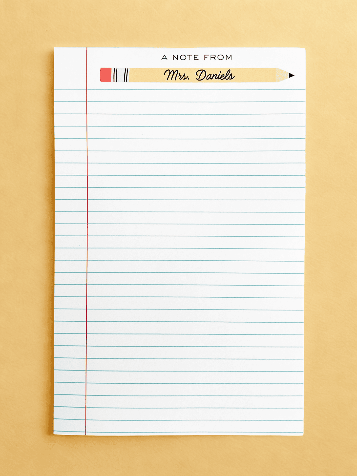 Personalized Custom Teacher Notepad - Pencil Design w/ Lines