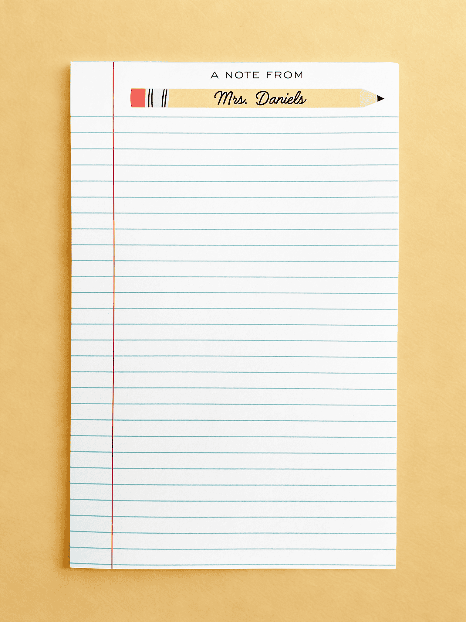 Personalized Teacher Lined Notepad with a colorful pencil